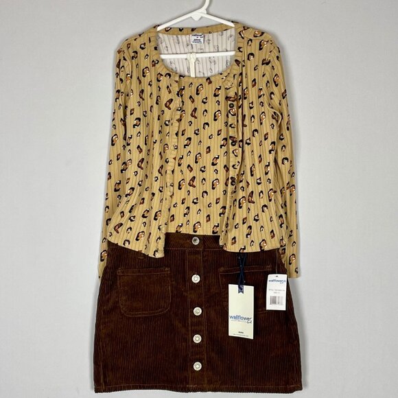 NWT Wallflower Girl Set Faux Twinset Chocolate Brown Corduroy Skirt Sz 10 - Picture 1 of 7